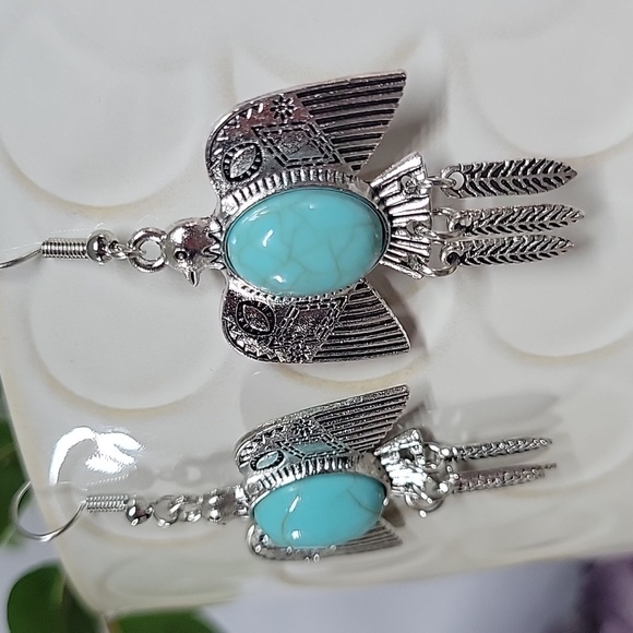 Turquoise Howlite Thunderbird Drop Earrings, S925 - Picture 4 of 5